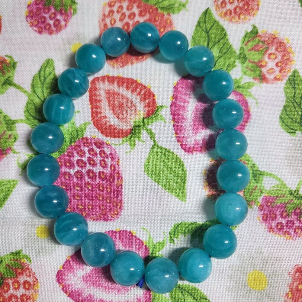 Natural Ice Blue Amazonite Beaded Stretch Bracelet